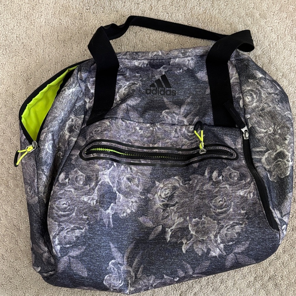 adidas Stella McCartney Gray Floral Tote with Neon Yellow Accents